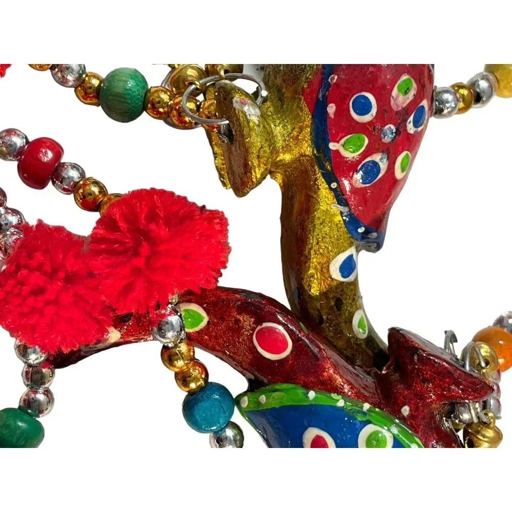 VTG Enameled Birds With Bells Beaded Christmas Garland 2‎ Strands MCM Colorful